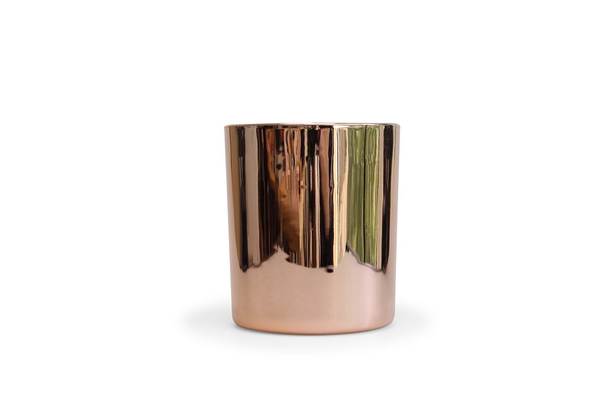 Geurkaars met houten wiek in een roze-wit glas