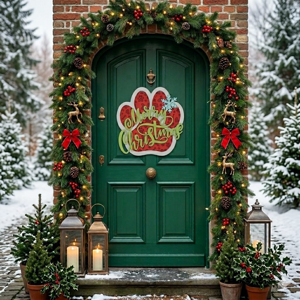 Christmas door sign with an engraved dog paw
