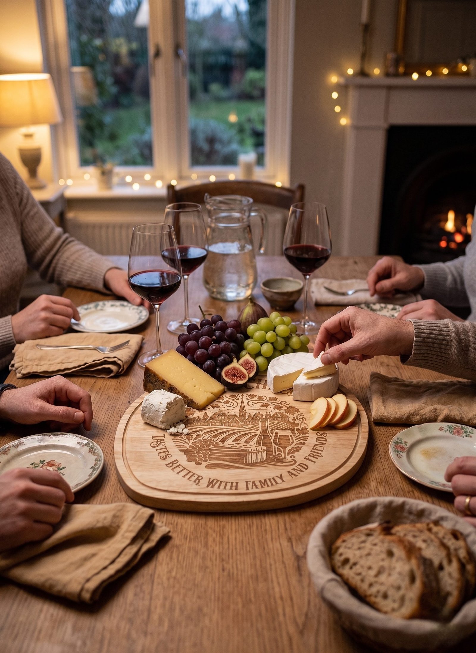 Engraved serving board in a homely setting