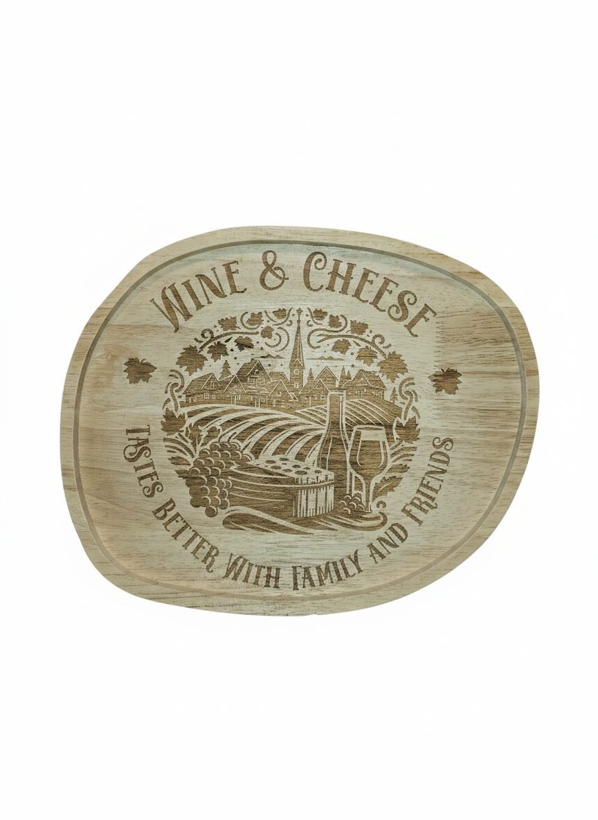 Gegraveerde snijplank Wine and Cheese met naam en datum